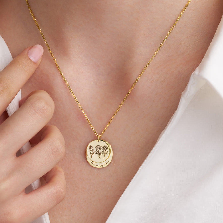 Custom Birth Flower Double Disc Necklace