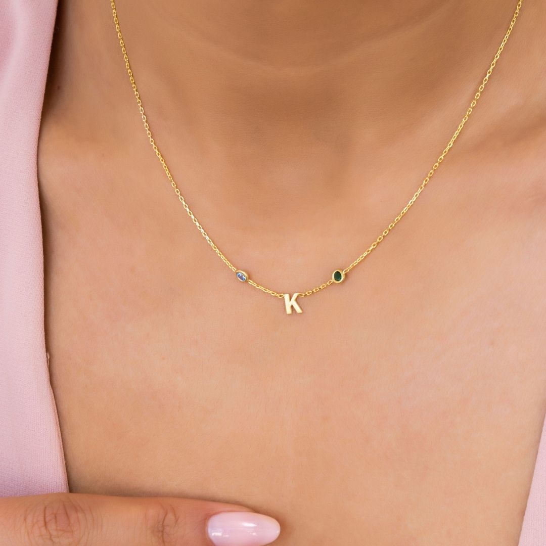 Birthstone and Letter Custom Necklace 