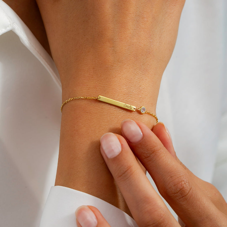 Custom Engraved Bar and Birthstone Bracelet