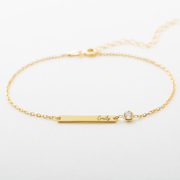 Custom Engraved Bar and Birthstone Bracelet