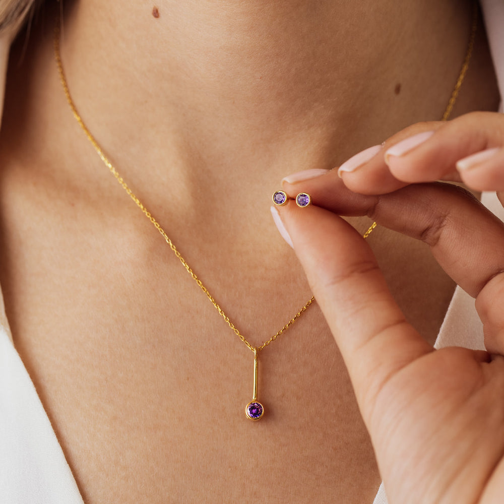 Birthstone Necklace and Stud Earrings Set