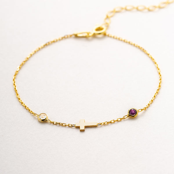 Custom Birthstone Cross Charm Bracelet mothers day gift