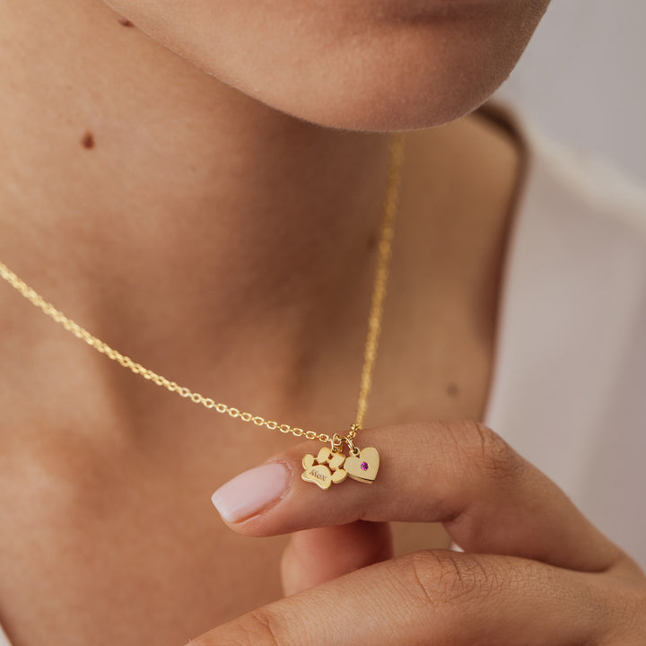 Engraved Pet Paw Heart Necklace