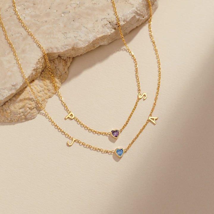 Initial Heart Birthstone Necklace