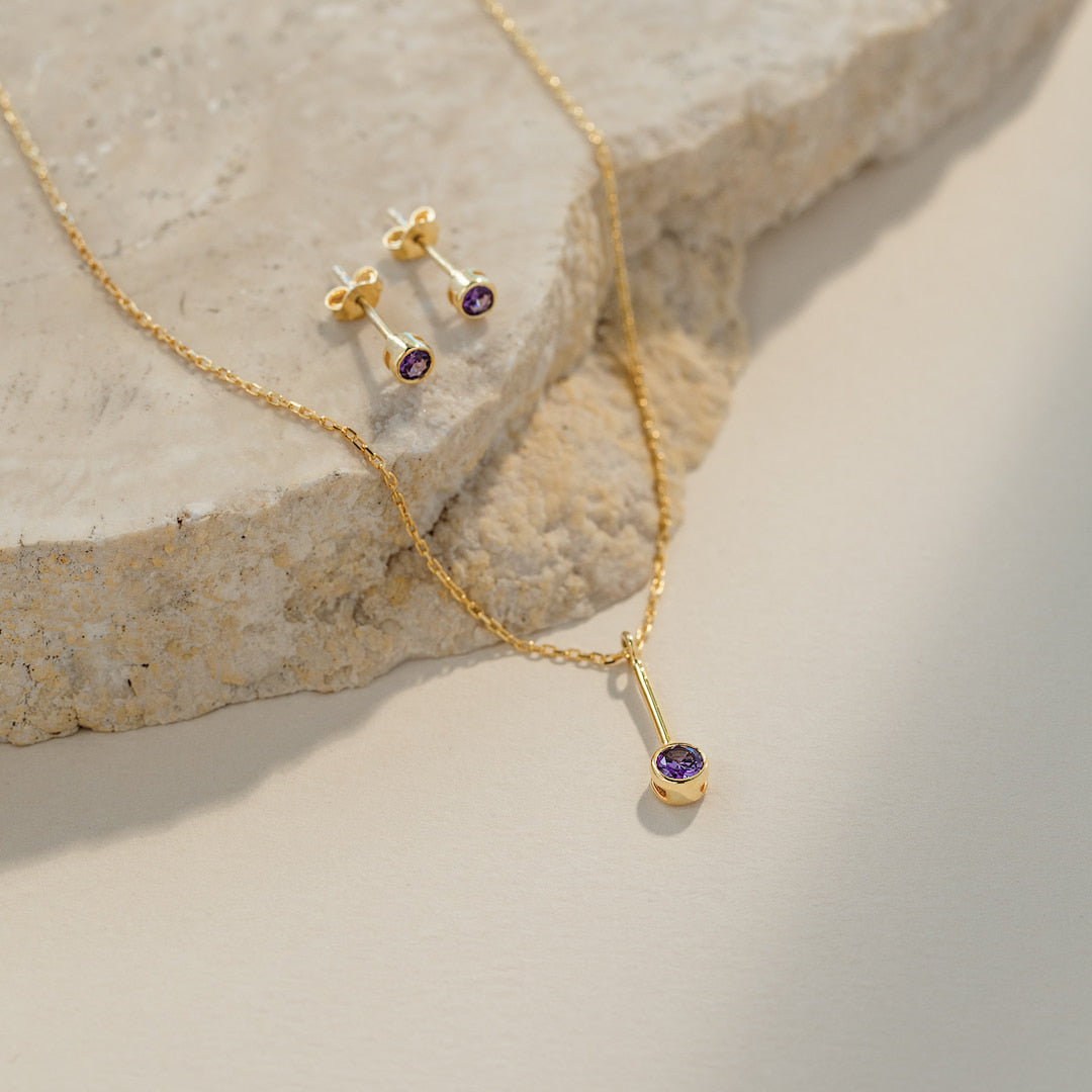 Birthstone Necklace and Stud Earrings Set