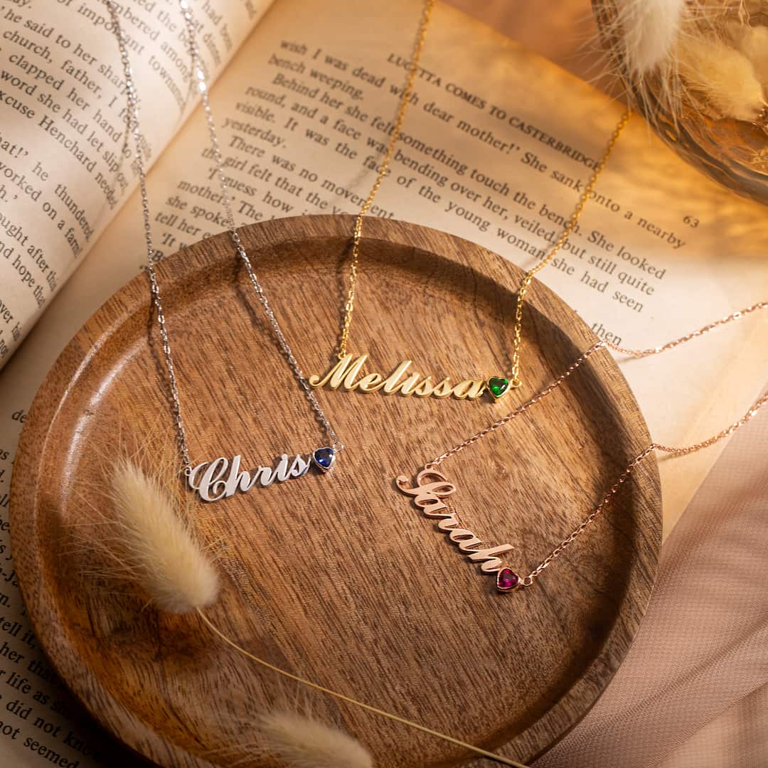 Birthstone necklace with name