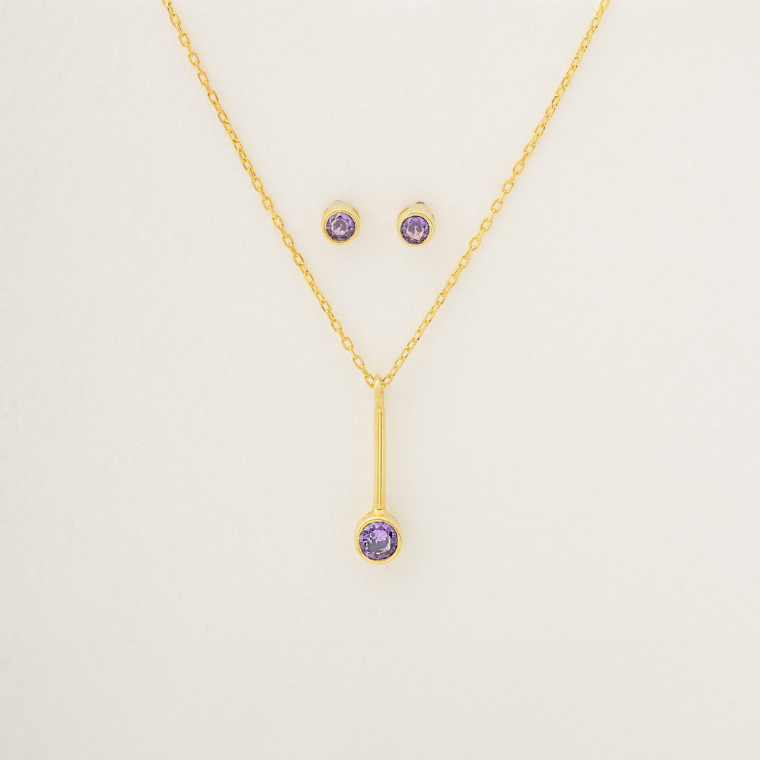 Birthstone Necklace and Stud Earrings Set