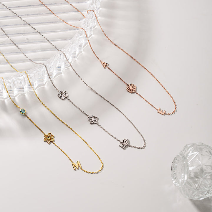 Birthflower Initial Sideways Necklace