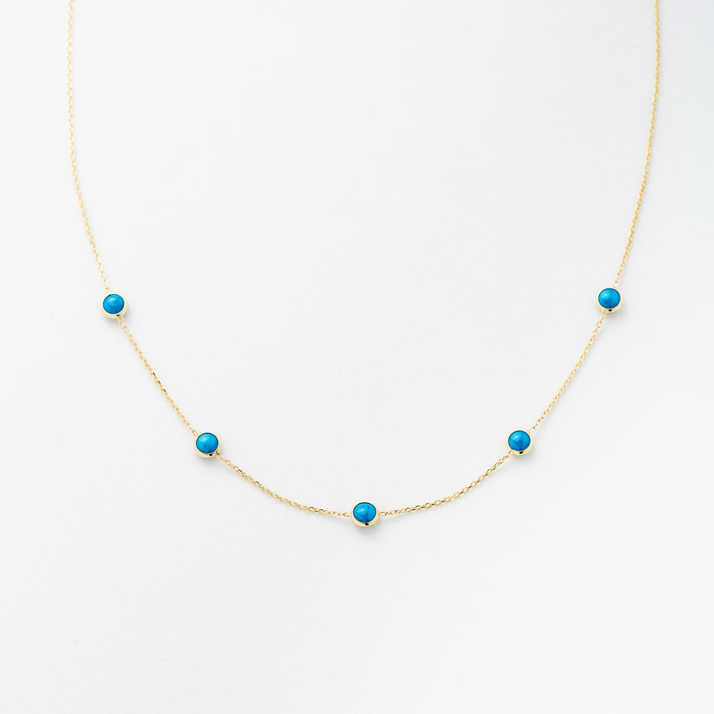 14K Solid Gold Blue Turquoise Necklace