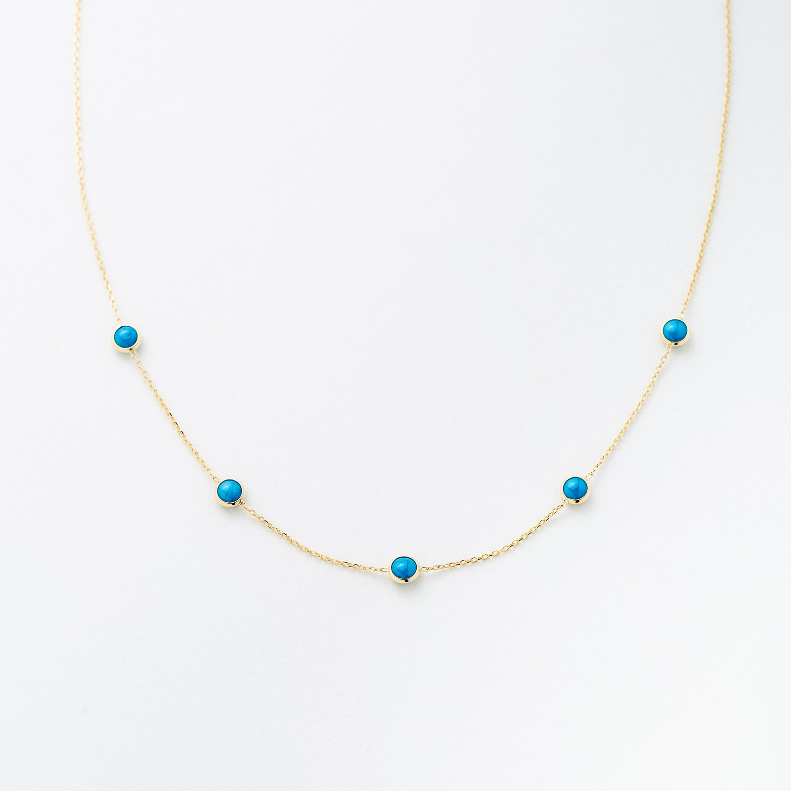 14K Solid Gold Blue Turquoise Necklace