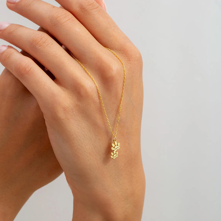 14K Solid Gold Engraved Pawprint Necklace