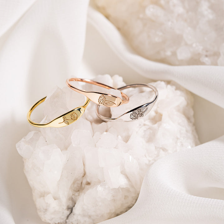 Personalized Engraved Birthflower Ring