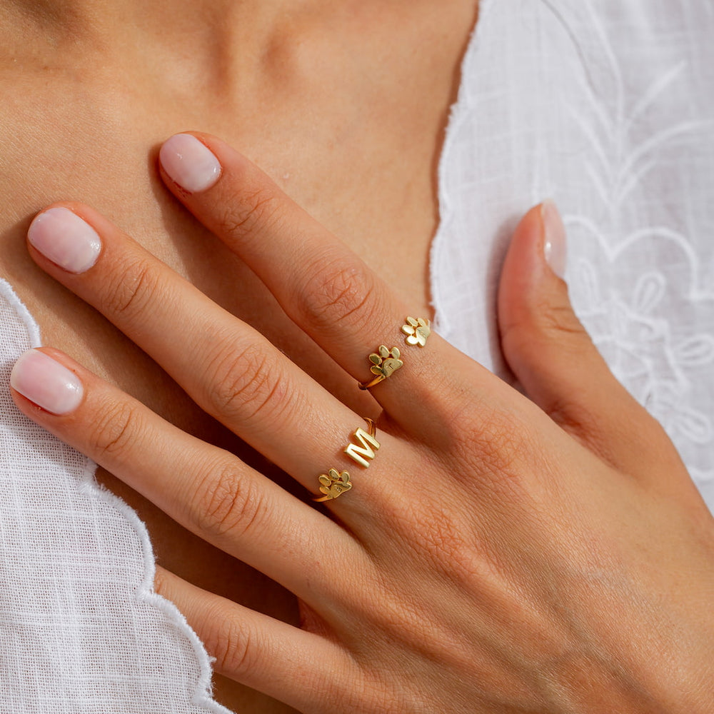 Engraved Paw Initial Ring