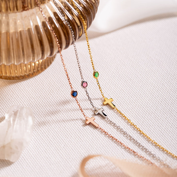Custom Birthstone Cross Charm Bracelet