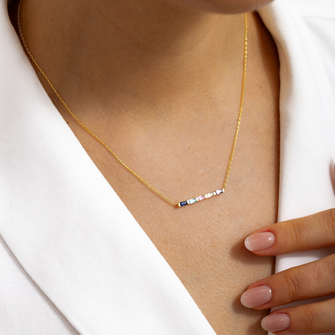 Custom Baguette Birthstone Necklace