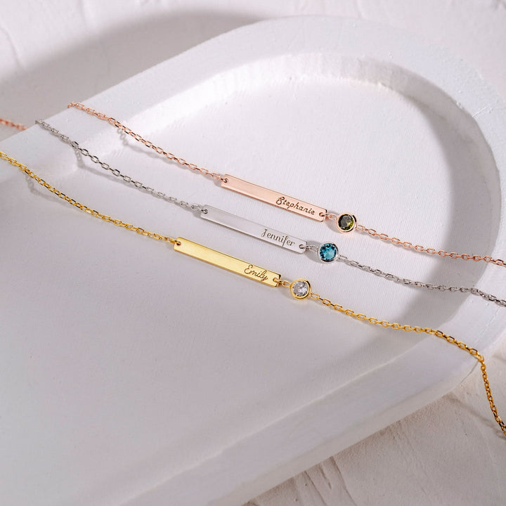 Custom Engraved Bar and Birthstone Bracelet