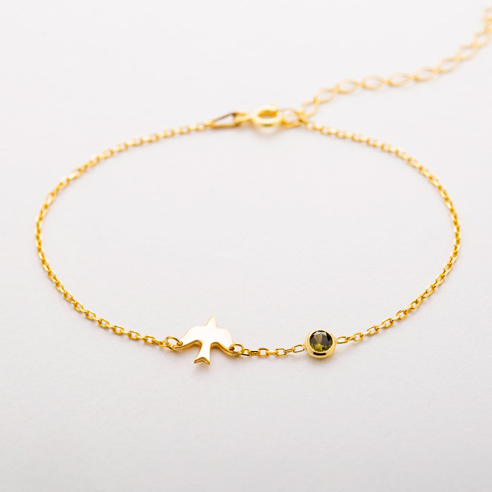 Custom bird birthstone bracelet gift for wife