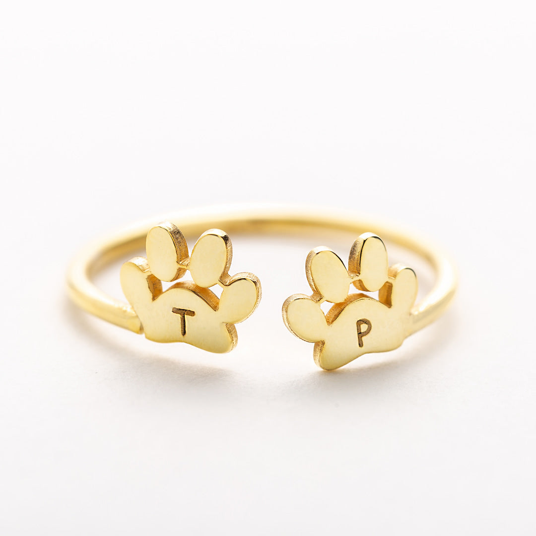 Engraved Paw Initial Ring