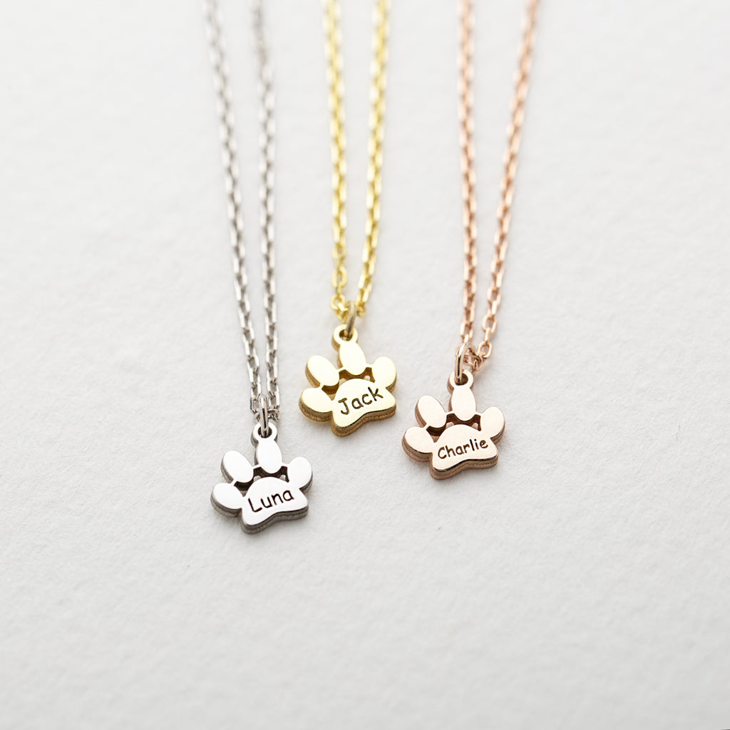 Dog Paw Necklace For Women Sterling Silver Dog Name Necklace, Cat