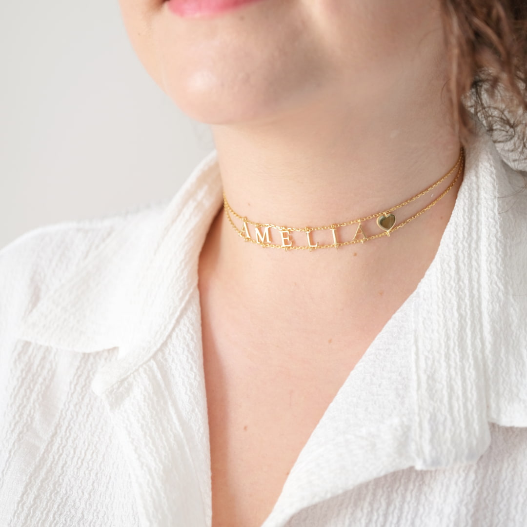 Custom Necklace Layer Letter Choker 