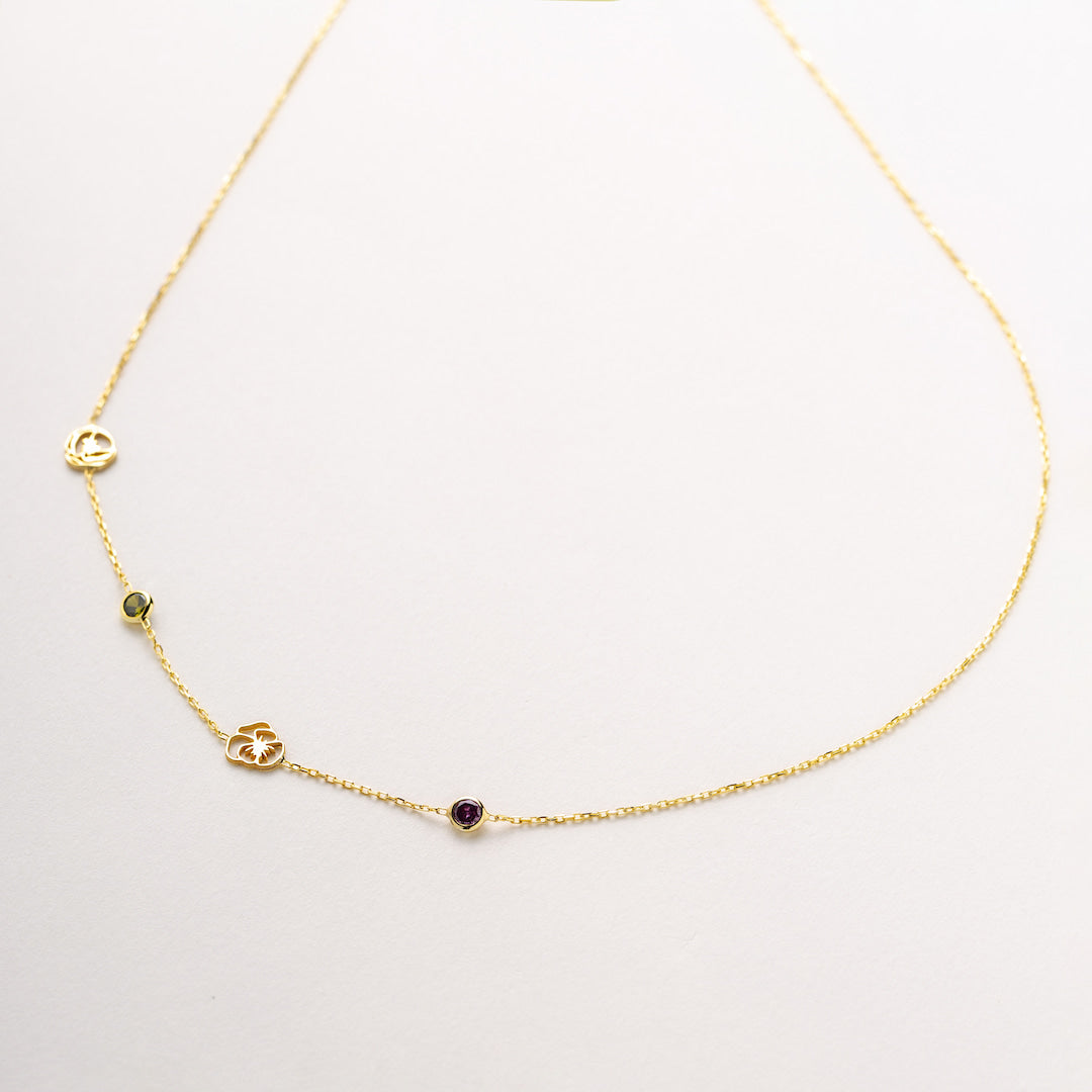 Custom Necklace with Birthflower, Birthstone and Initial