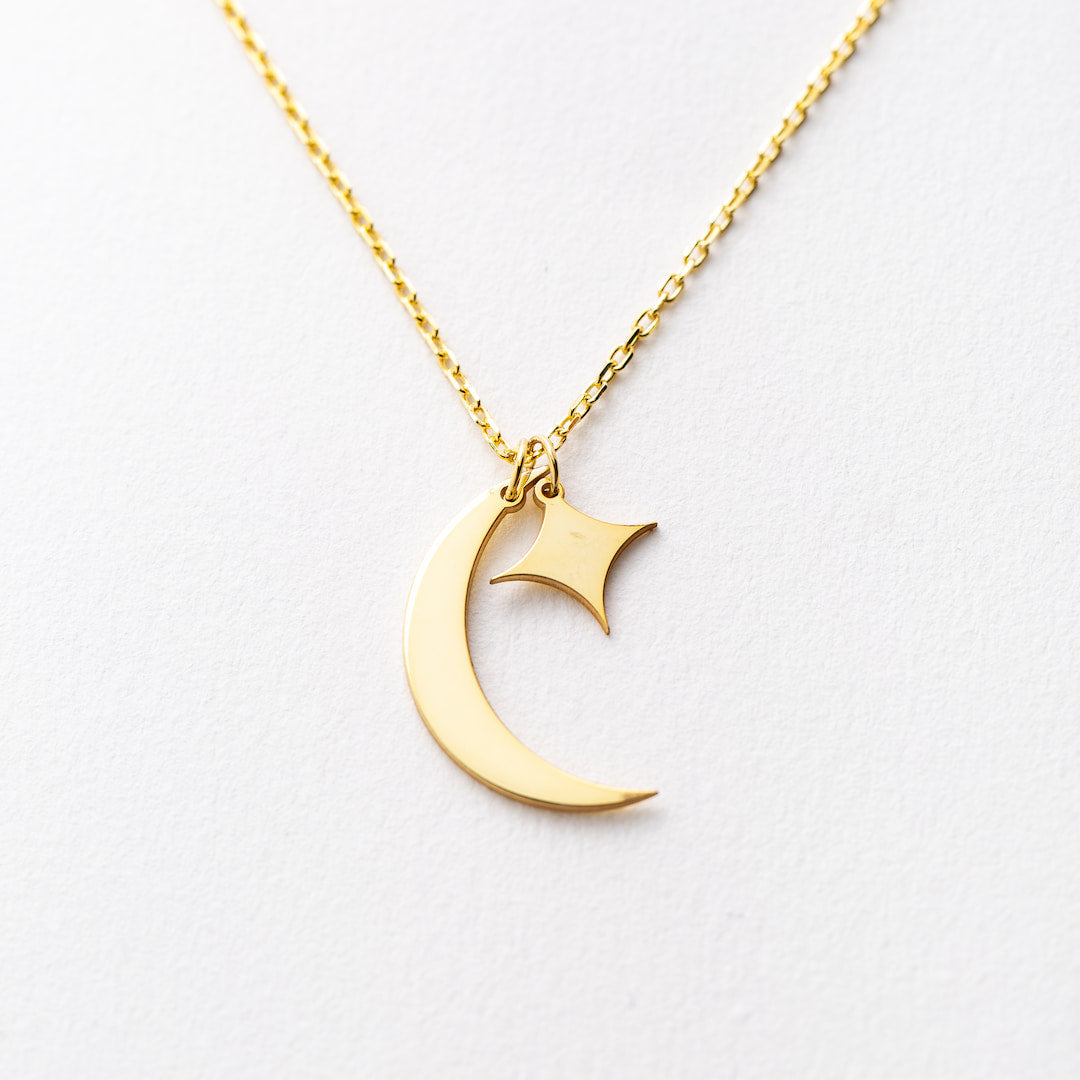 Custom Necklace with Crescent Moon, Stars and Initials 