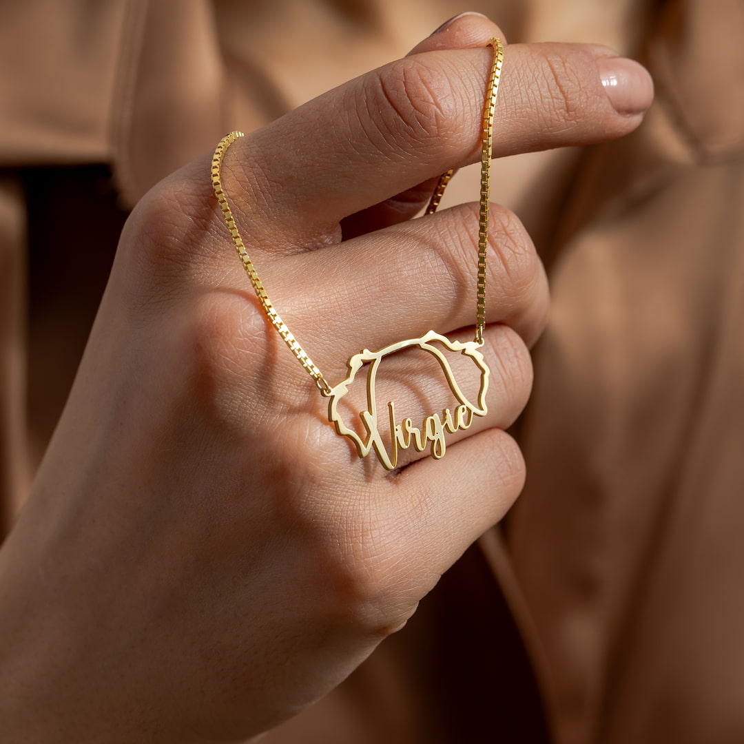Custom Necklace with Dog Ear Pendant and Name