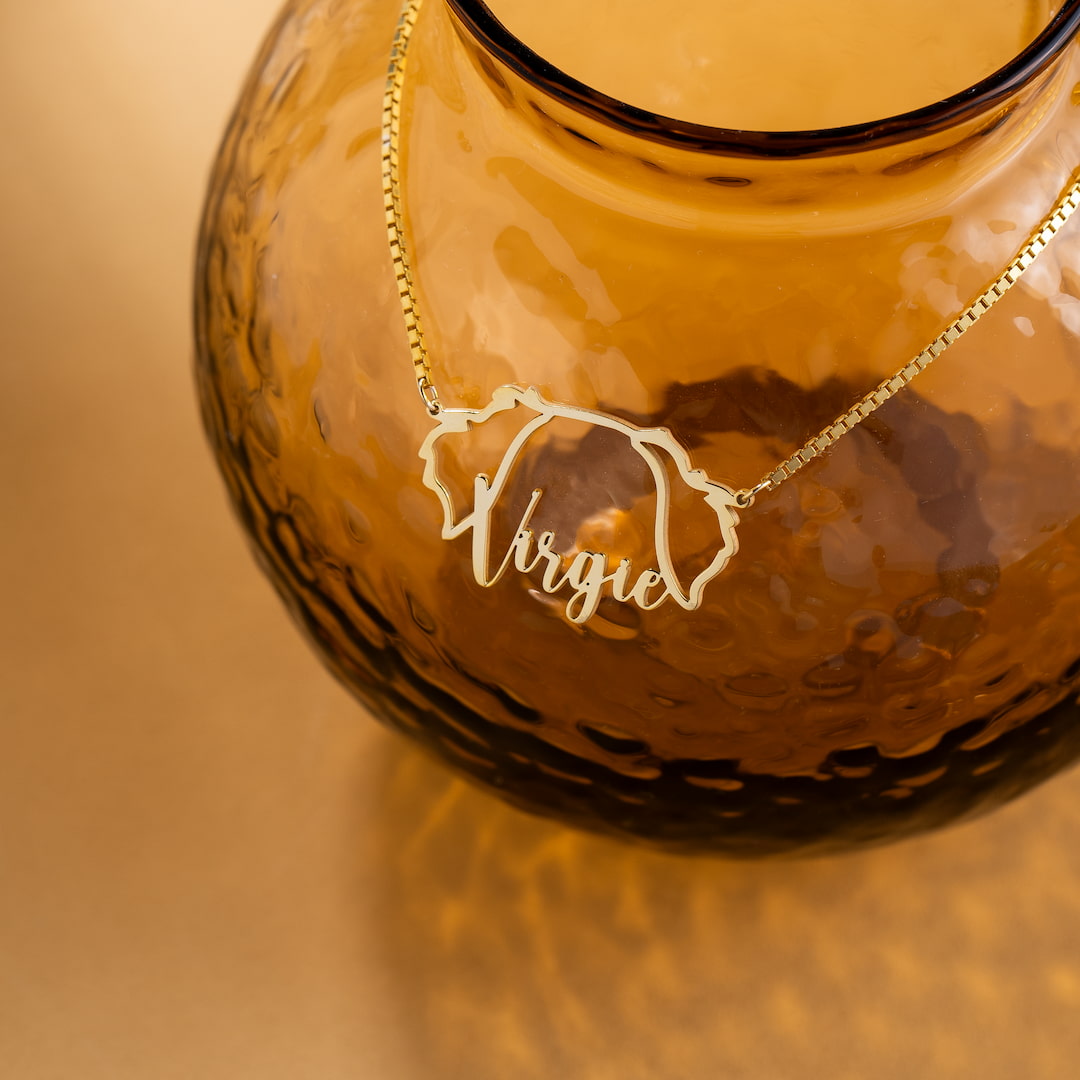 Custom Necklace with Dog Ear Pendant and Name