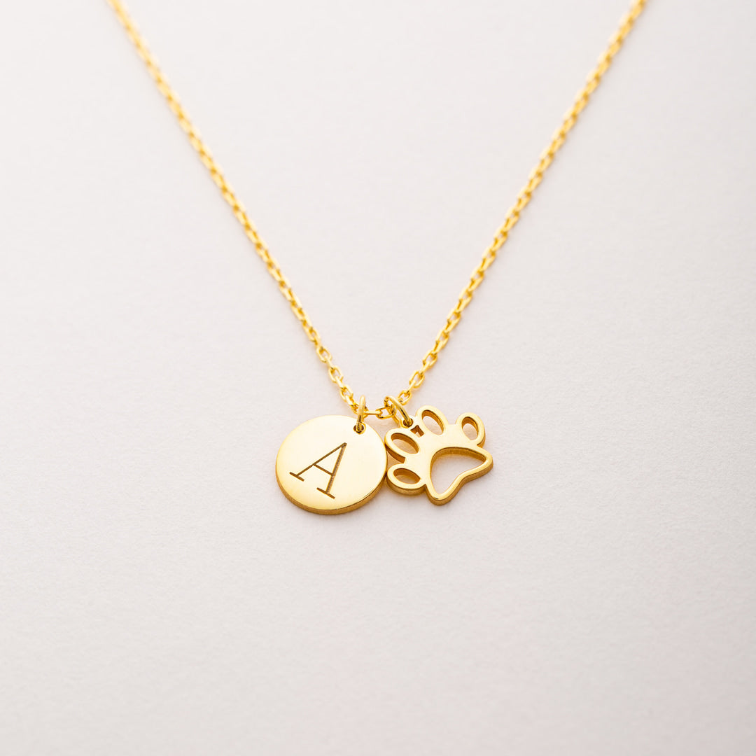 Custom Necklace with Engraved Disc and Paw Print