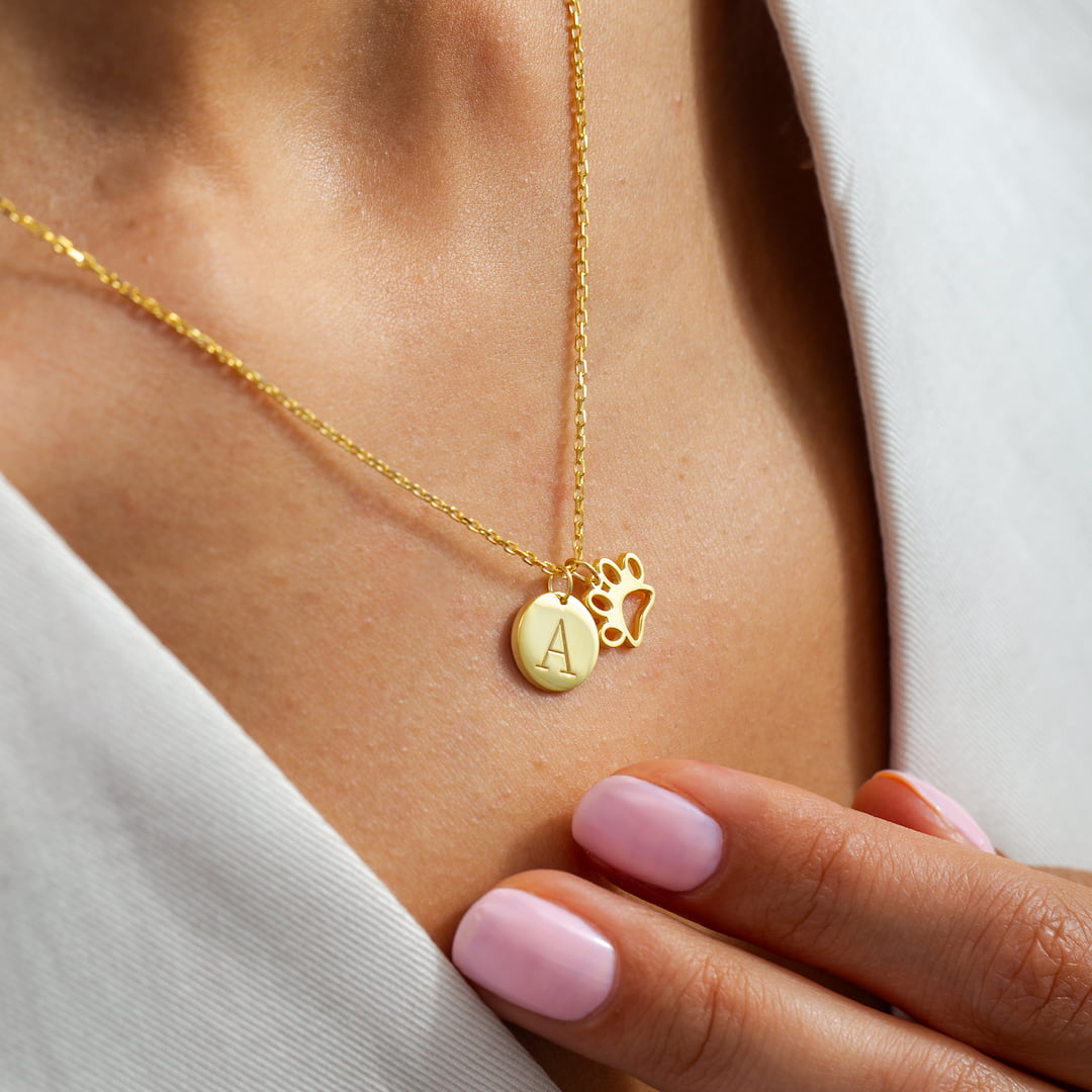 Custom Necklace with Engraved Disc and Paw Print