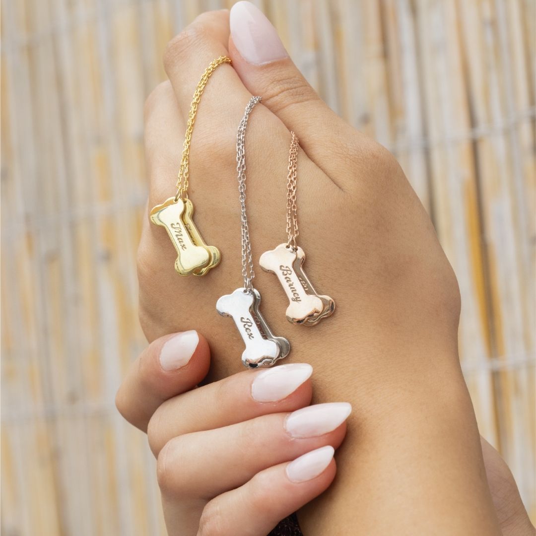 Custom Necklace with Engraved Dog Bone Pendant 