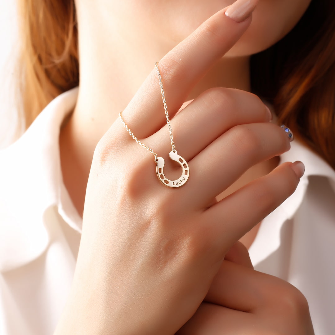 Custom Necklace with Engraved Horseshoe Pendant