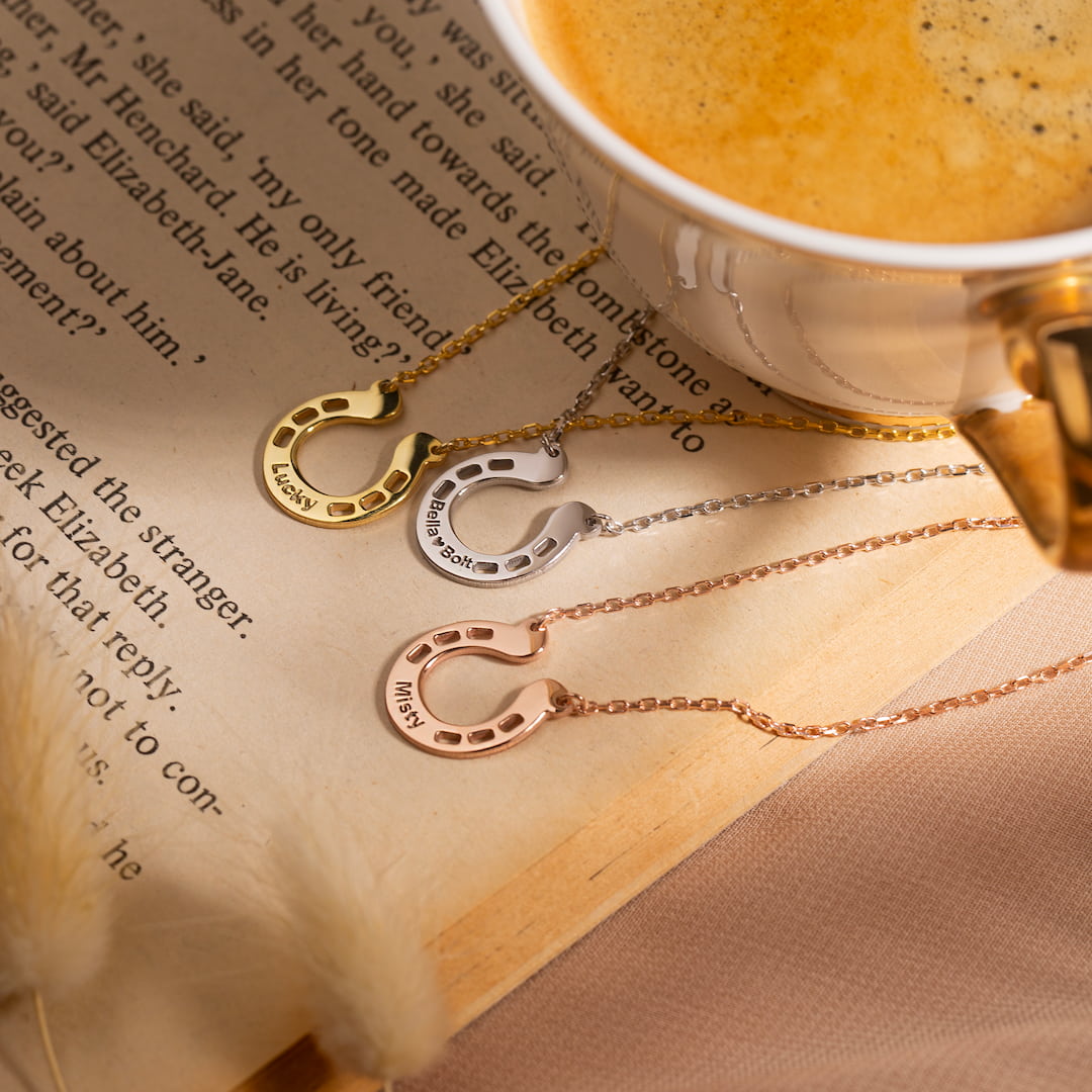 Custom Necklace with Engraved Horseshoe Pendant