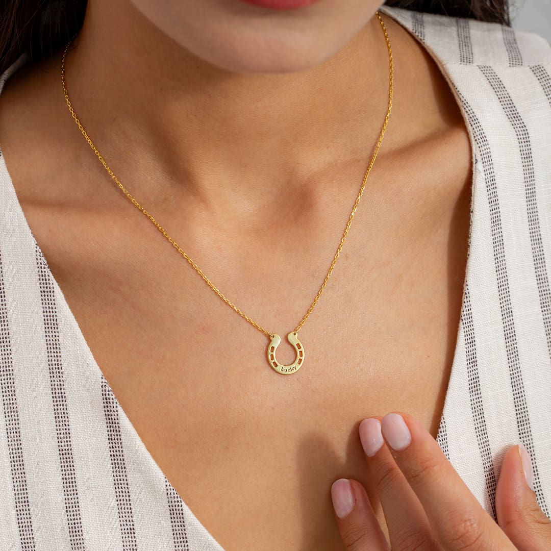 Custom Necklace with Engraved Horseshoe Pendant