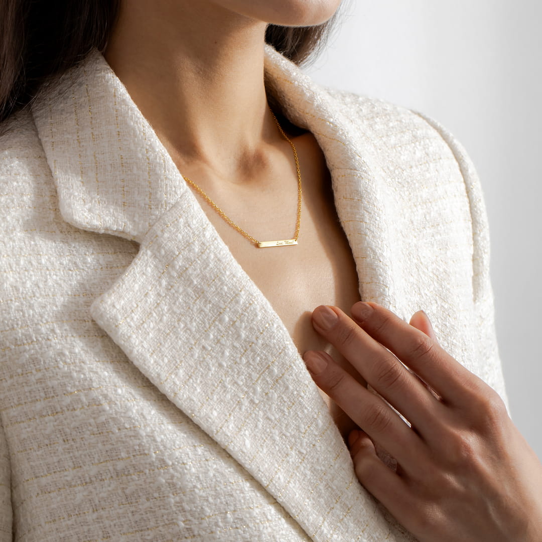 Custom Necklace with Engraved Mini Bar Pendant