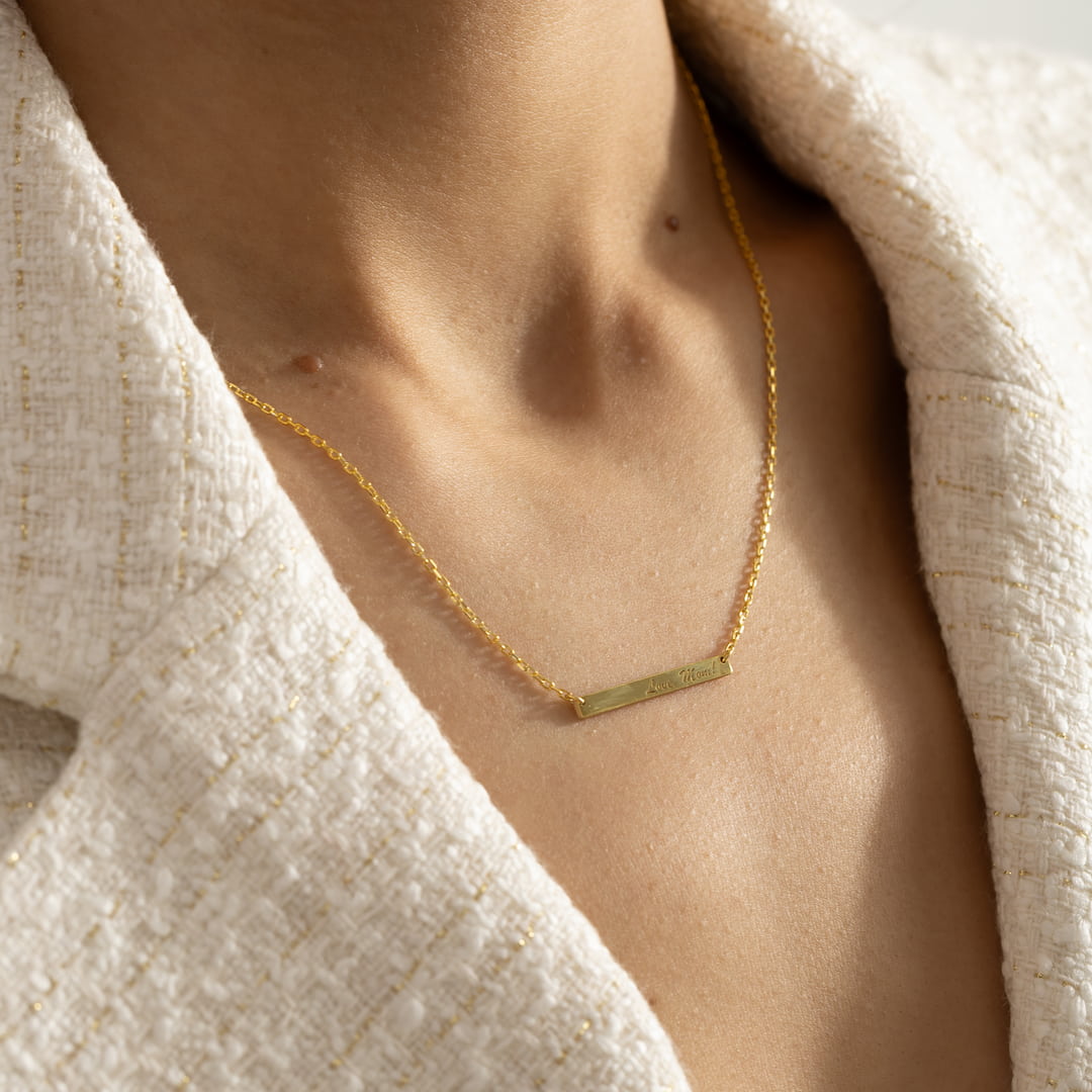 Custom Necklace with Engraved Mini Bar Pendant