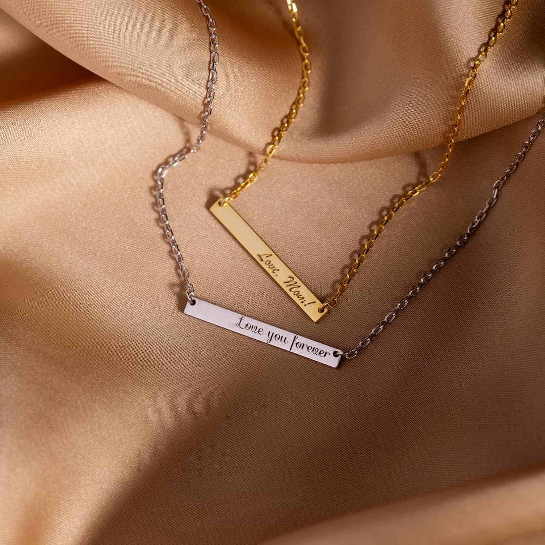 Custom Necklace with Engraved Mini Bar Pendant