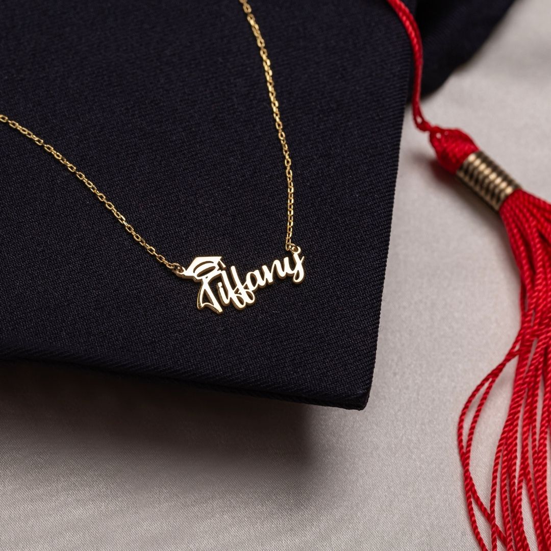 Custom Necklace with Graduation Cap and Name