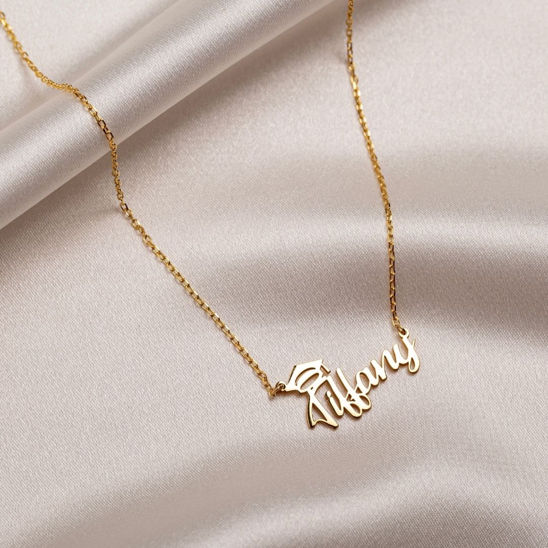 Custom Necklace with Graduation Cap and Name