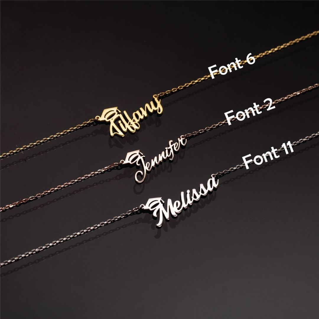 Custom Necklace with Graduation Cap and Name