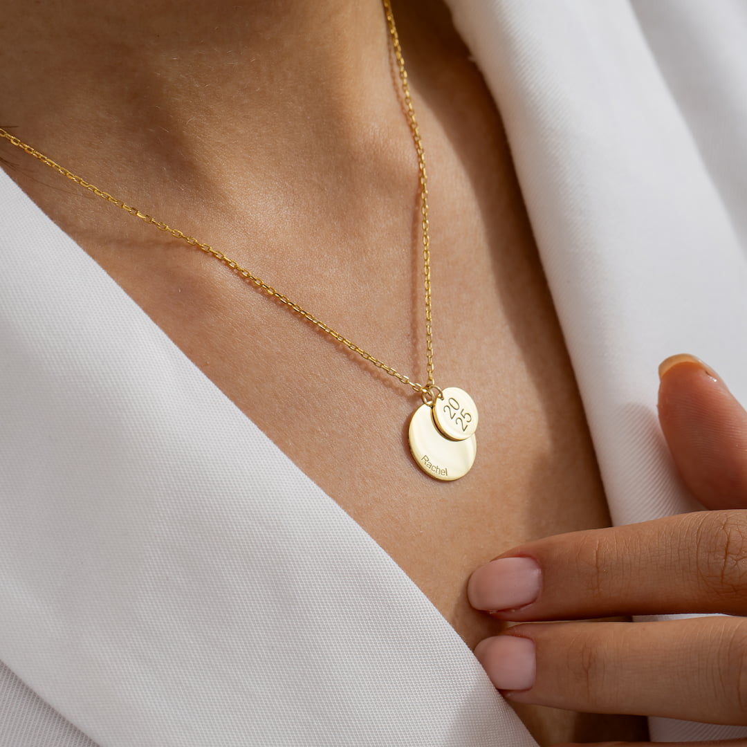 Custom Necklace with Graduation Name and Year Discs