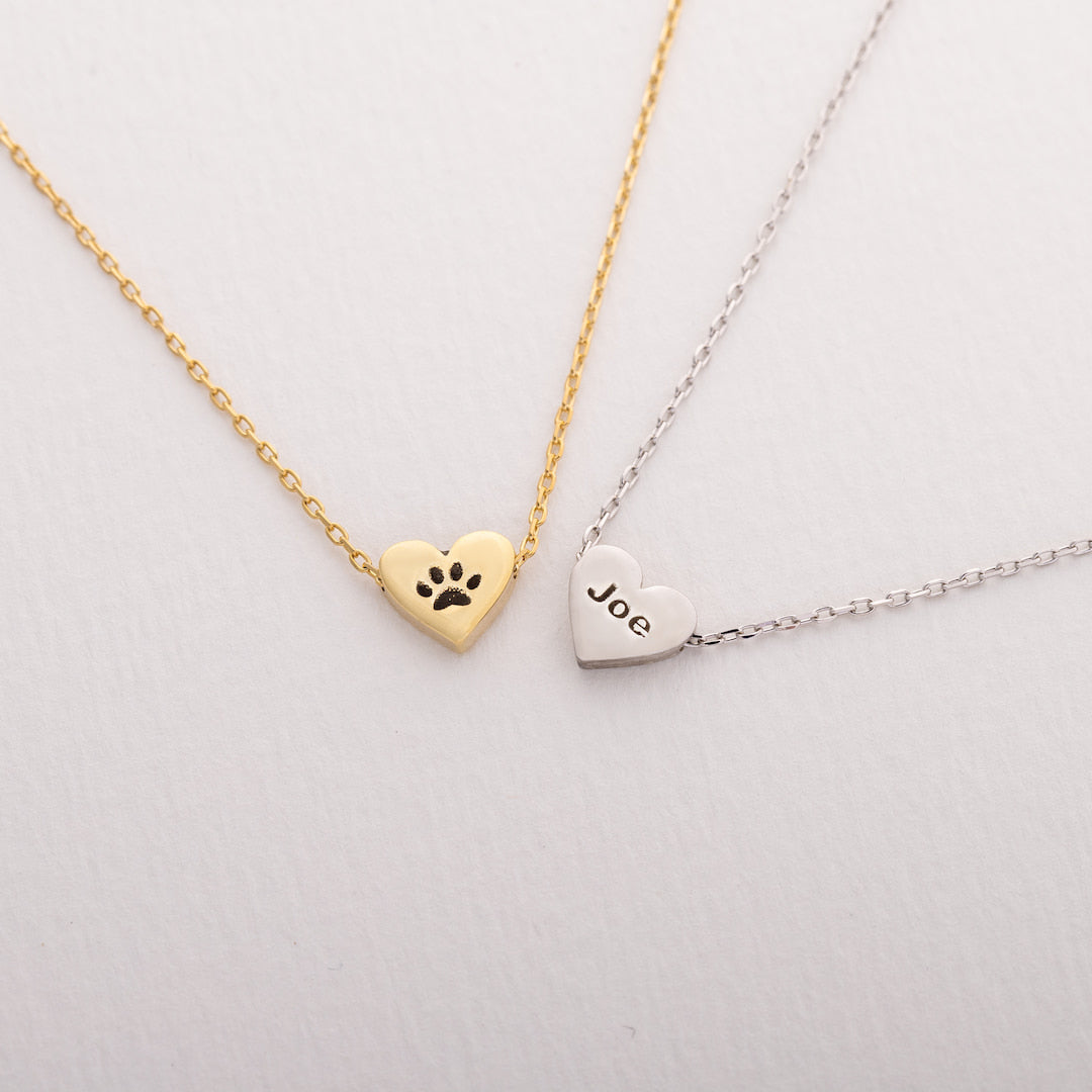 Custom Necklace with Heart Paw Print Name 