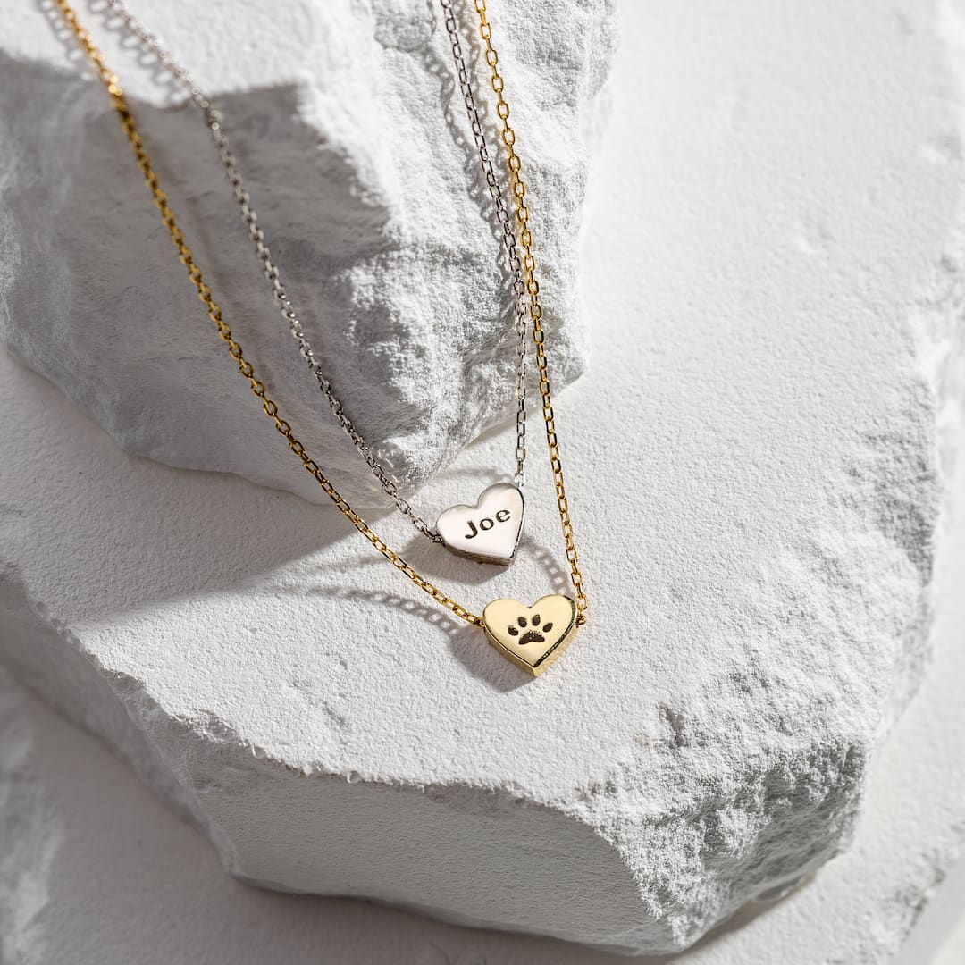 Custom Necklace with Heart Paw Print Name 