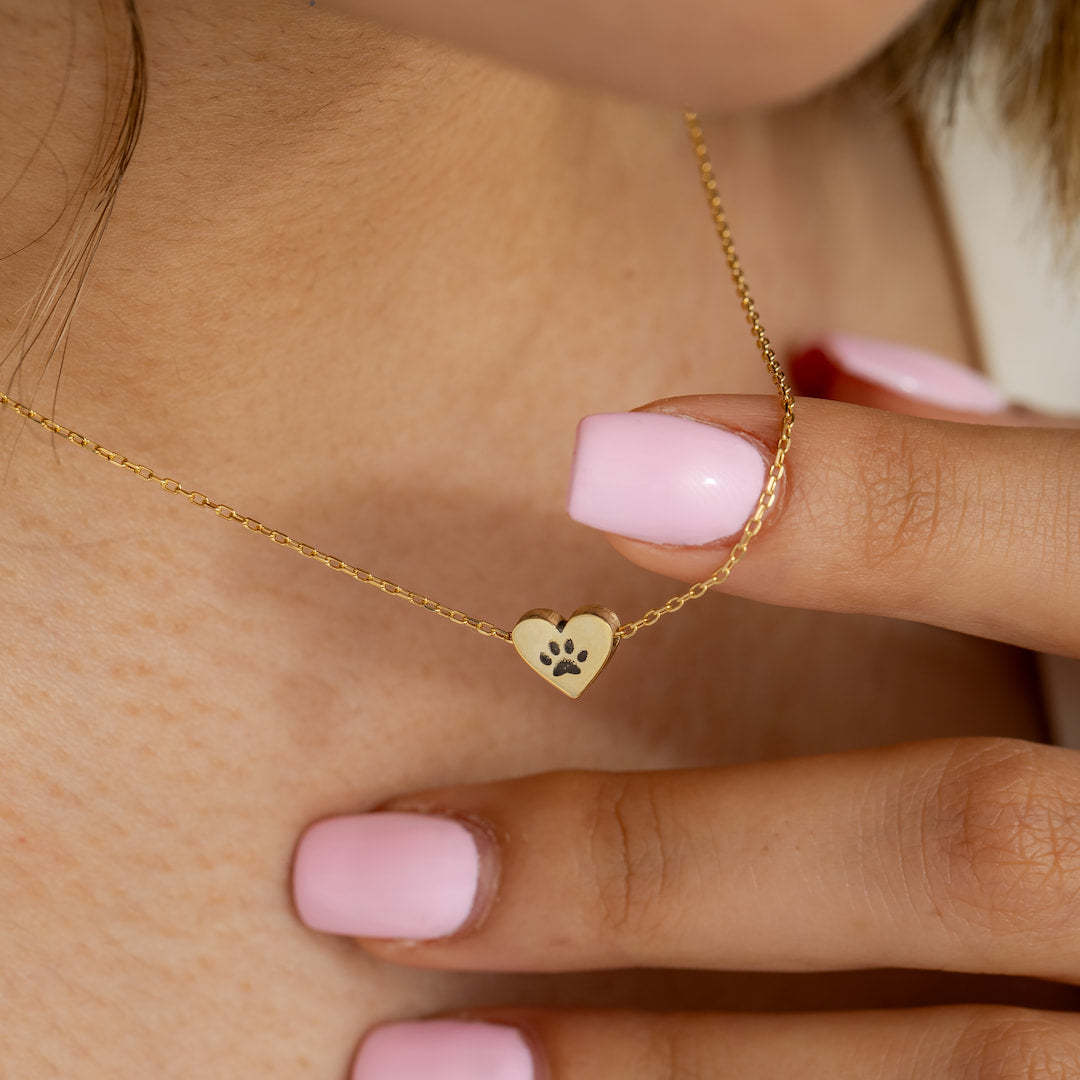 Custom Necklace with Heart Paw Print Name 