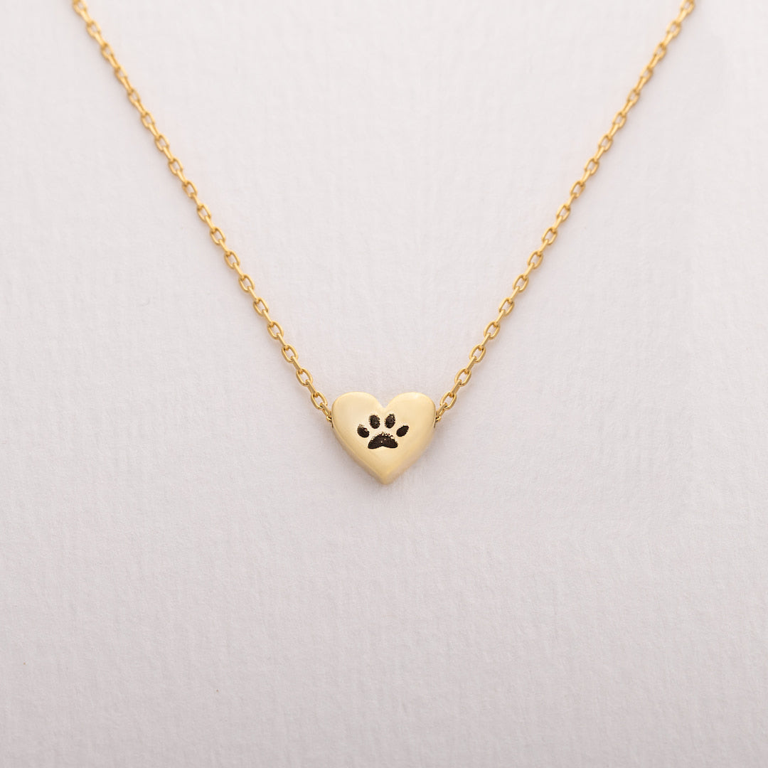 Custom Necklace with Heart Paw Print Name 