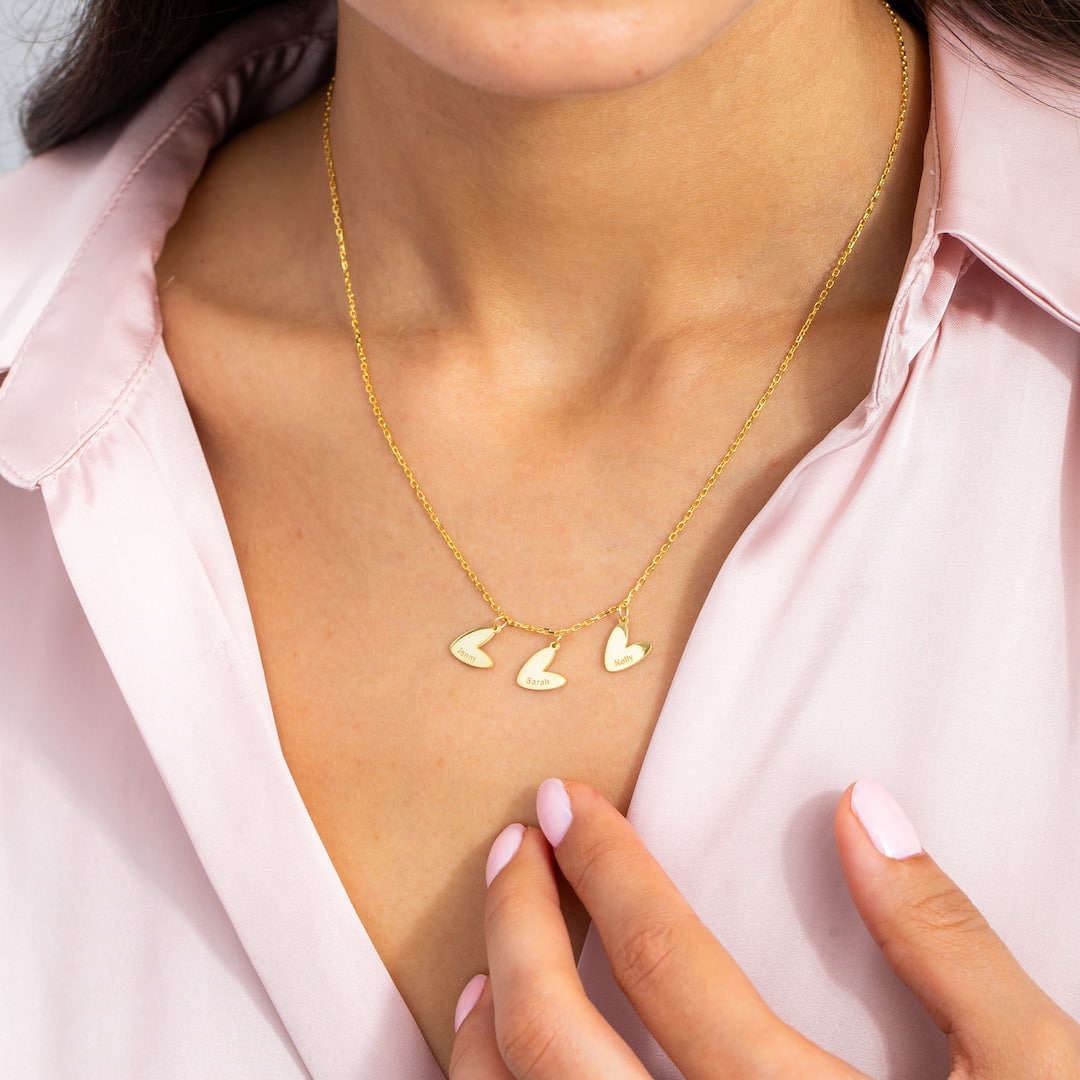 Custom Necklace with Heart Pendant and Names 