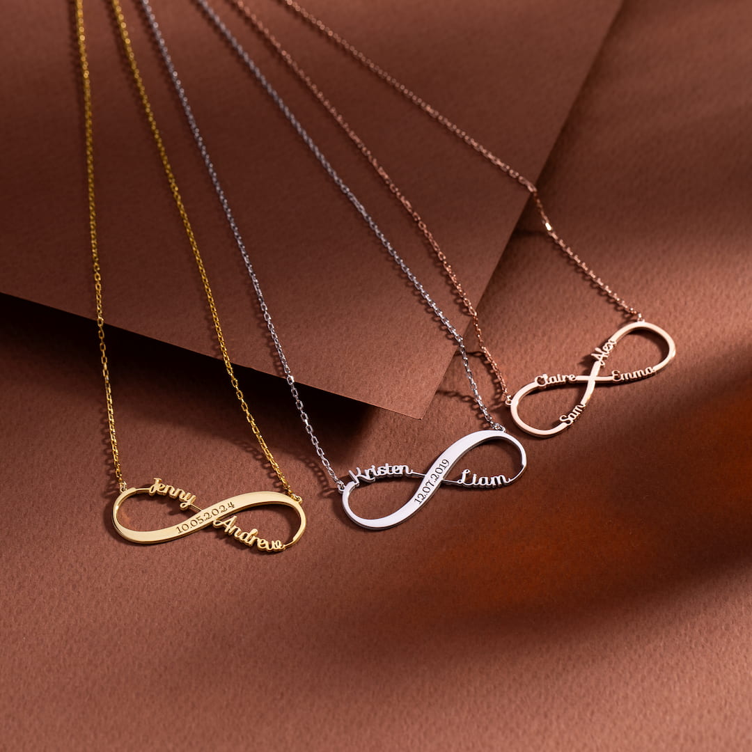 Custom Necklace with Infinity Names and Date 