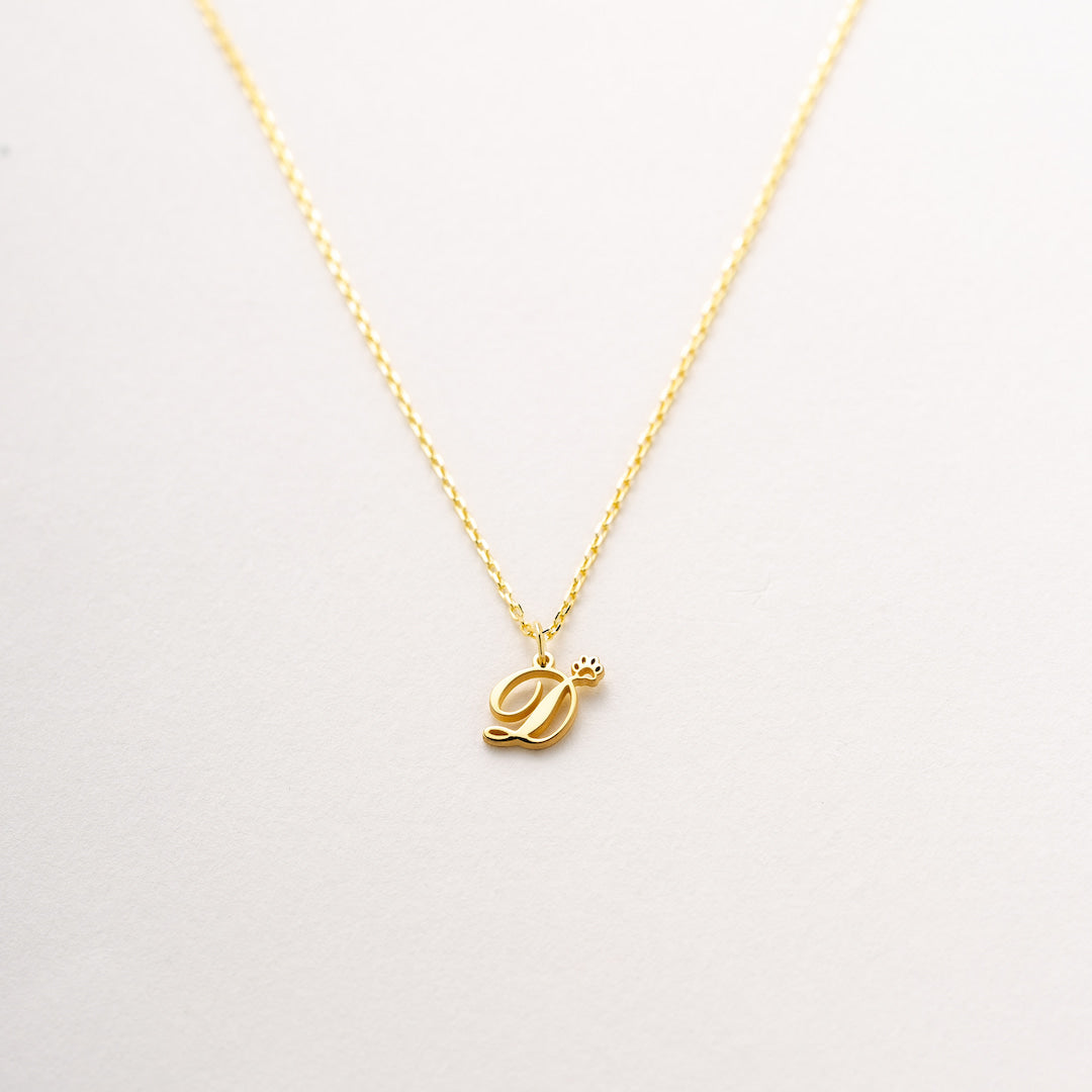 Custom Necklace with Initial and Tiny Paw Charm