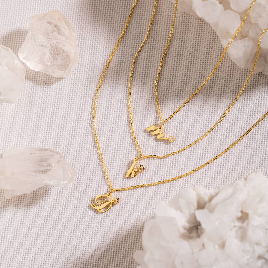 Custom Necklace with Initial and Tiny Paw Charm