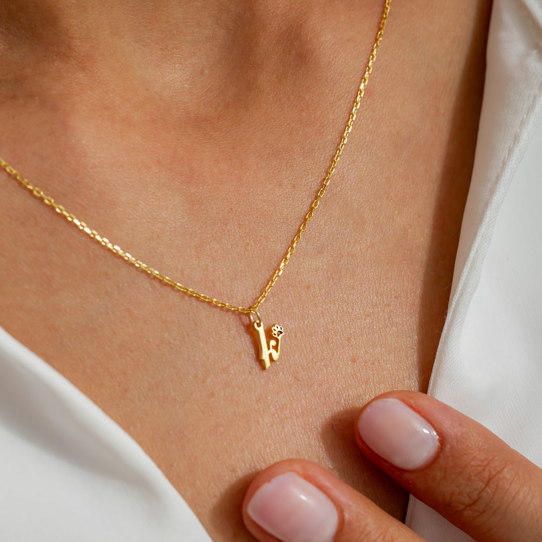 Custom Necklace with Initial and Tiny Paw Charm